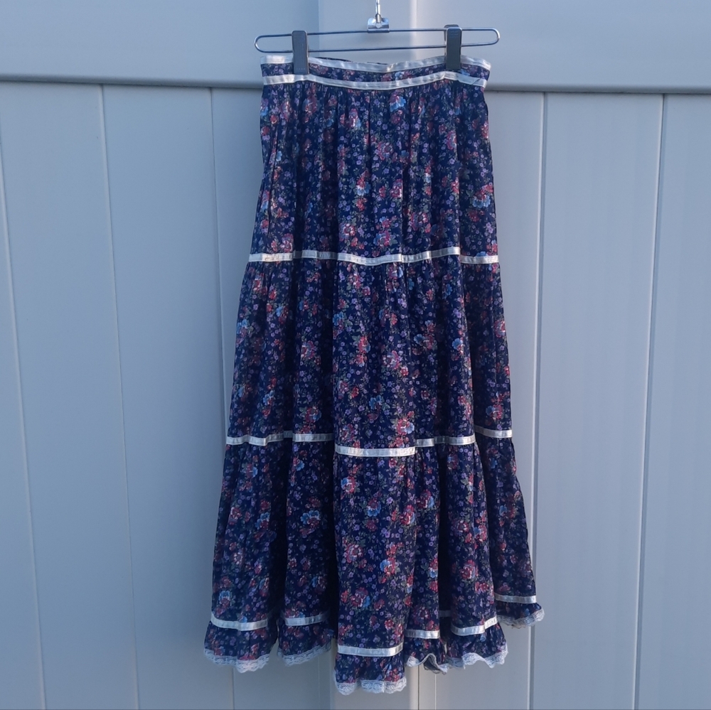 Vintage 70s 80s Gunne Sax Jessica McClintock Floral Print Prairie Skirt | 5 XS
